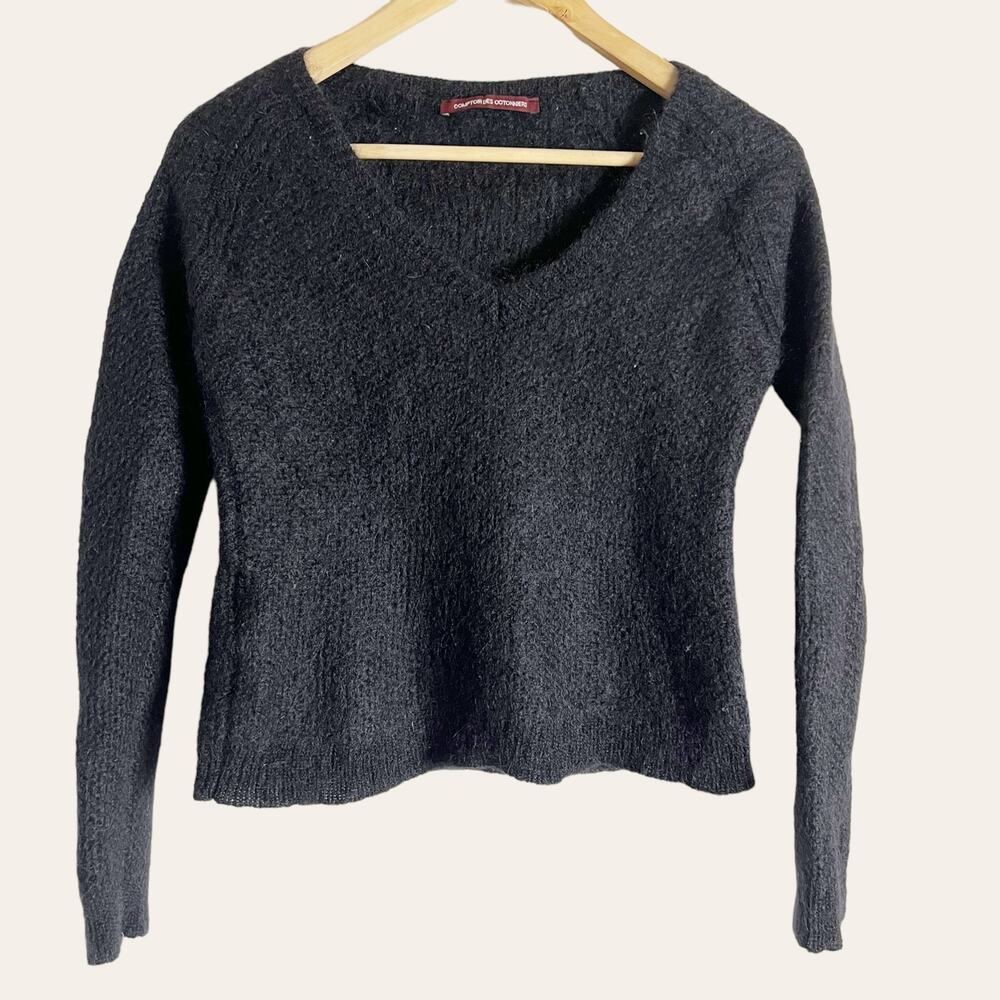Comptoir des Cotonniers Black Wool Knit Cropped Long Sleeve Sweater Sz XS